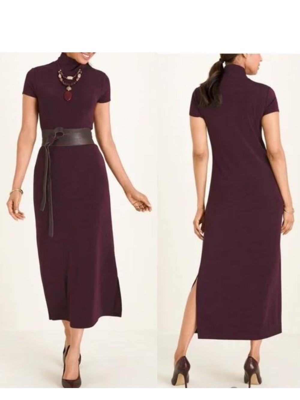 Chico’s Travelers Mock-Neck Midi Dress Women’s size XL Stretch Knit Side Slit